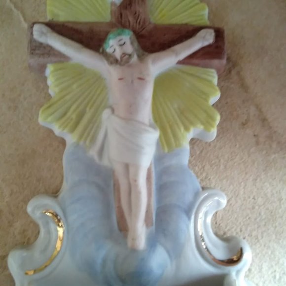 Vintage Holy Water Font Porcelain Bisque-Germany